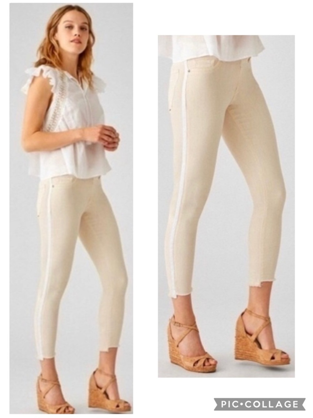 DL1961 Florence Sheridan Jeans Skinny Cream Stripe Cropped Raw Hem NWT 26